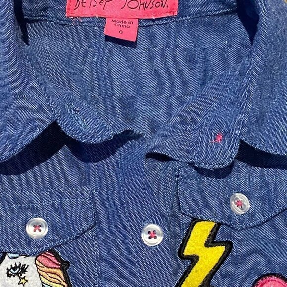 DENIM Top With Embroided Patches Size 6 - Picture 6 of 9